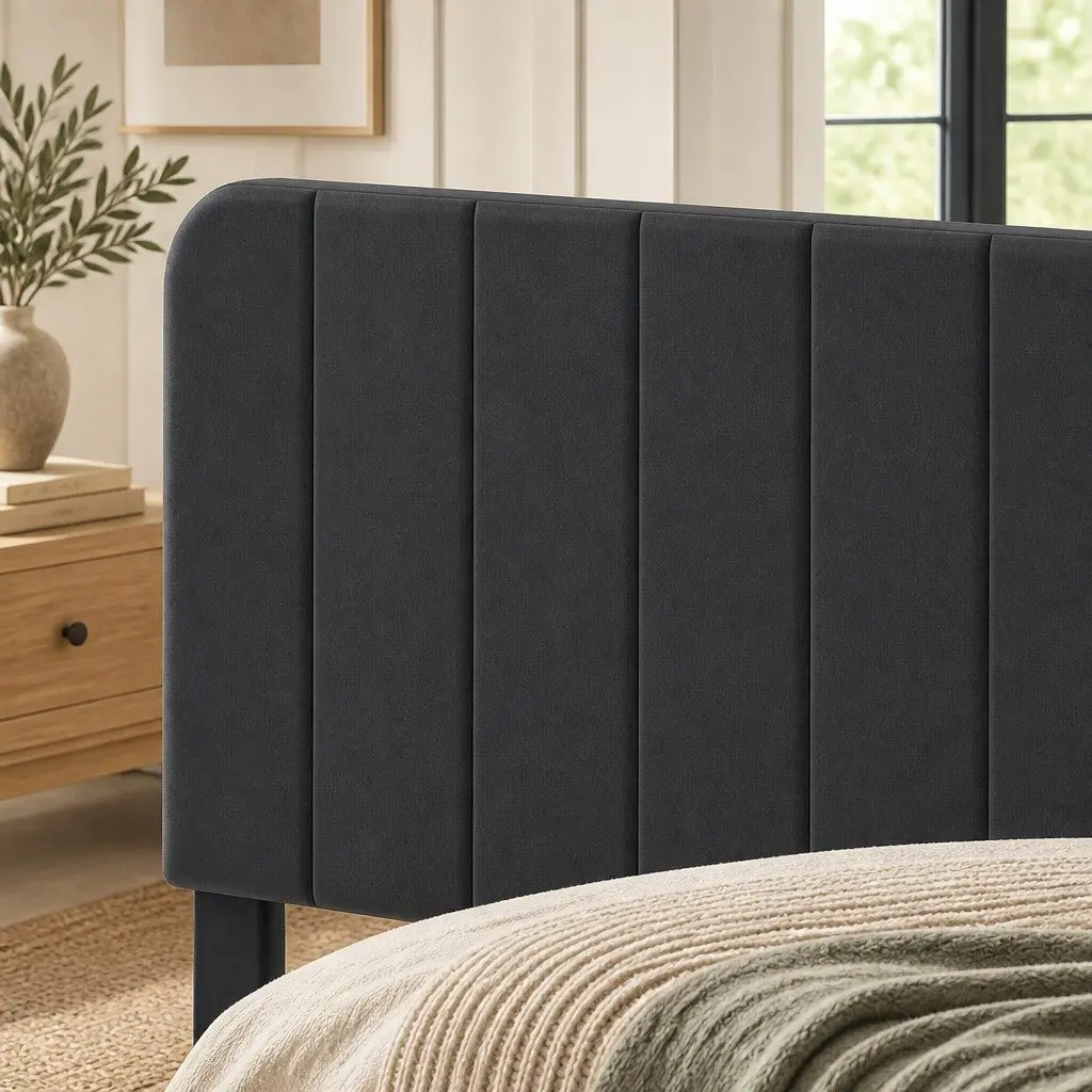 Dark Grey Double Bed Frame with Adjustable Headboard