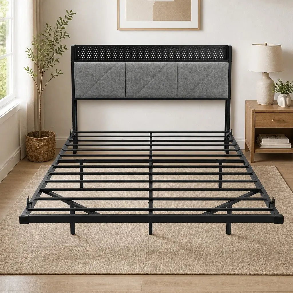 Floating Bed Frame with LED and USB Ports