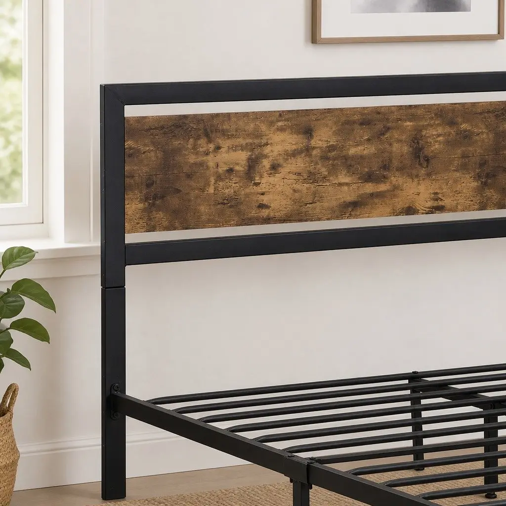 Industrial Double Bed Frame with 4 Storage Drawers