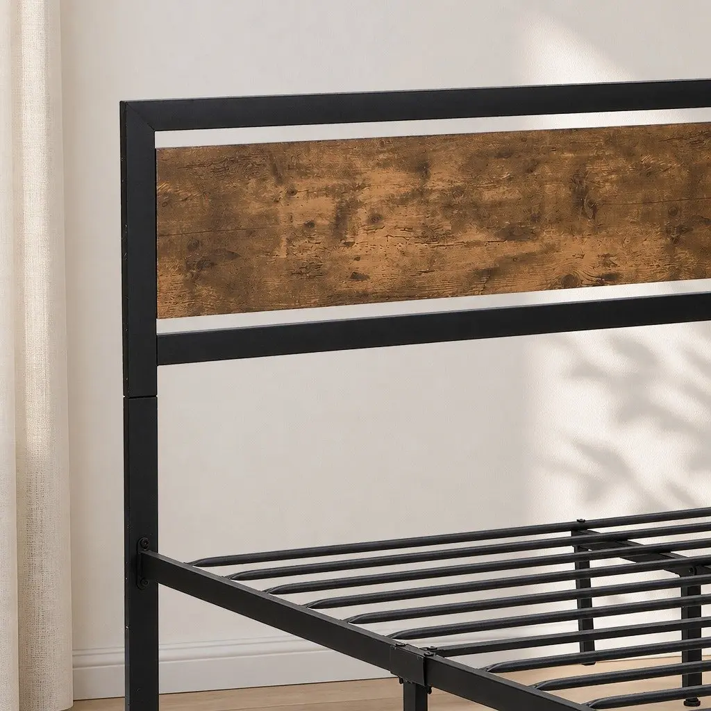 Queen Bed Frame Industrial Design Steel Platform with 4 Under-Bed Storage