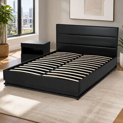 Double Bed Frame with LED Bedside Table Set 16 Colour RGB Mood Lighting Black