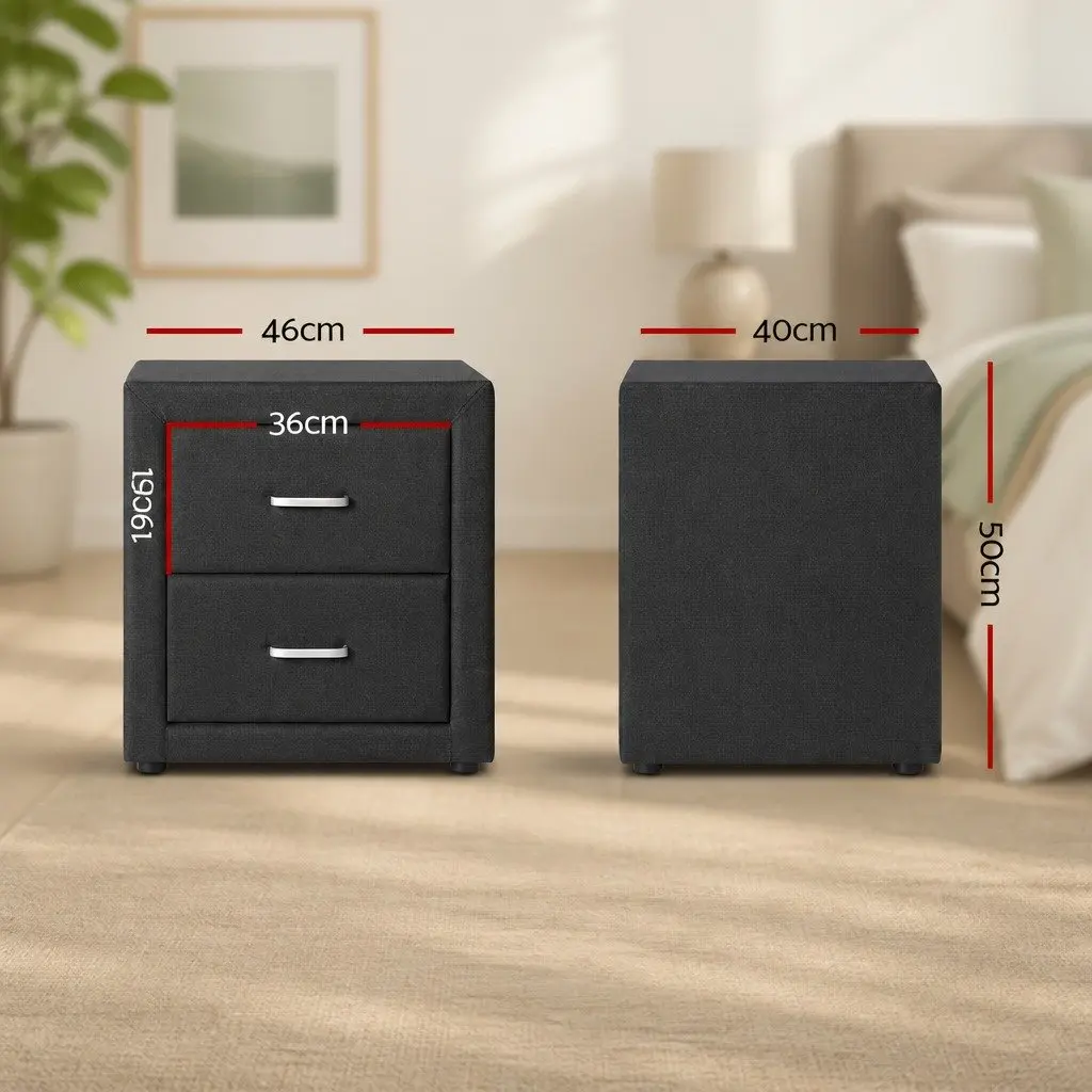 Charcoal Fabric Bedside Table with Two Drawers