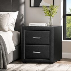 Black Modern Bedside Table with 2 Drawers