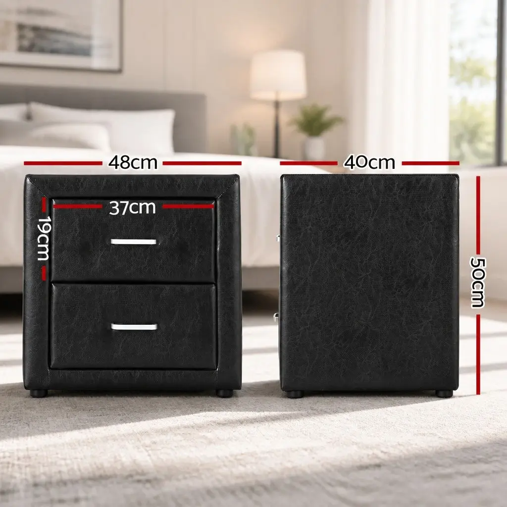 Black Modern Bedside Table with 2 Drawers
