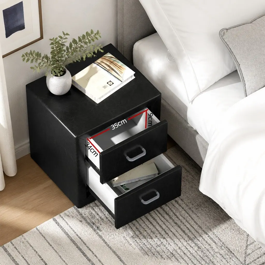 Black Modern Bedside Table with 2 Drawers
