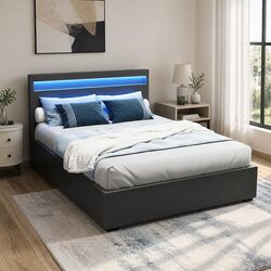 Sturdy Double Bed Frame with Gas Lift and LED Headboard
