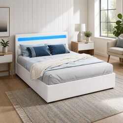 Sturdy Double Bed Frame with LED Headboard and Storage