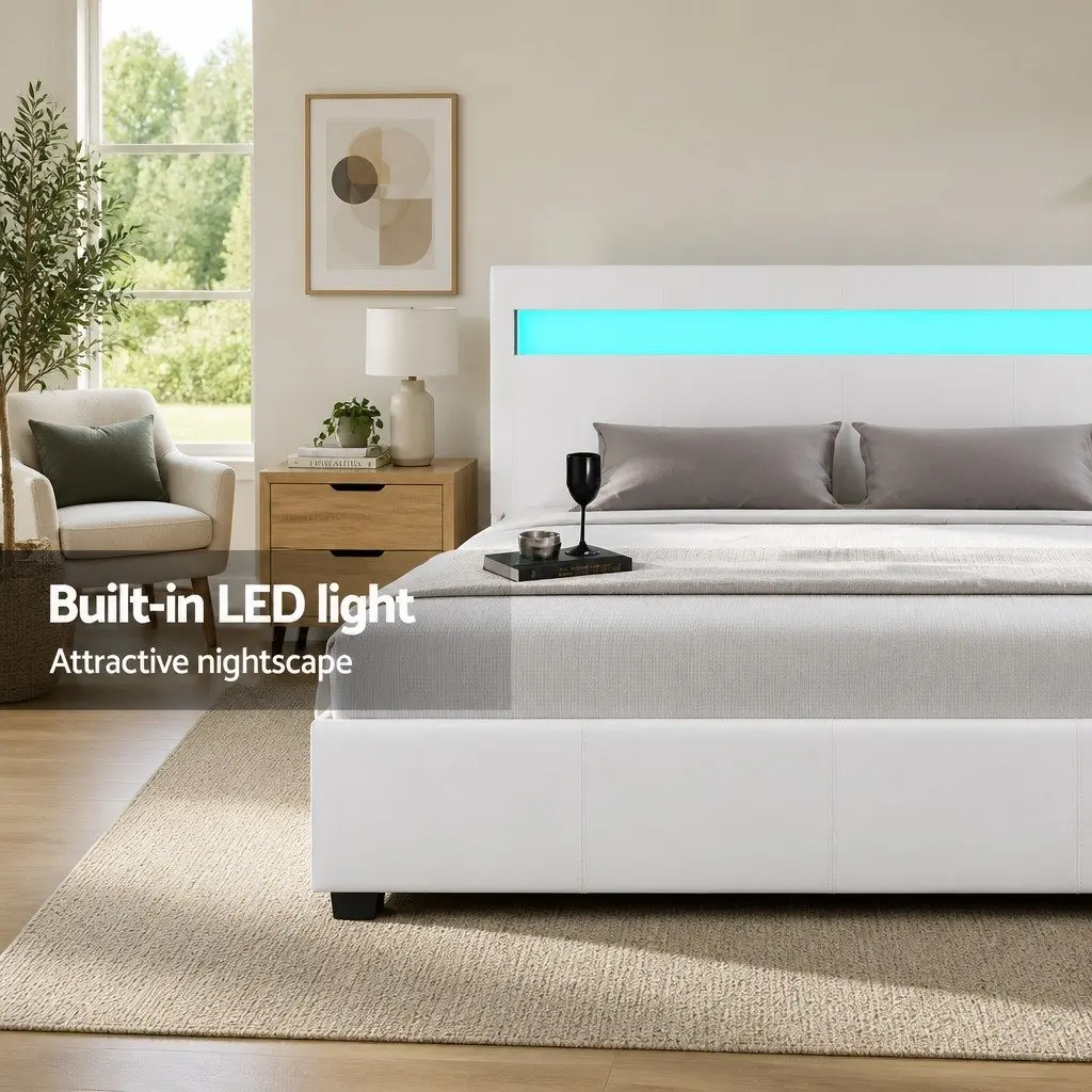 Double Bed Frame with LED Headboard and Storage
