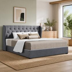 King Size Bed Frame with Gas Lift Storage and Tufted Headboard