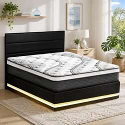 Queen Bed Frame with Smart LED Lighting & Mattress