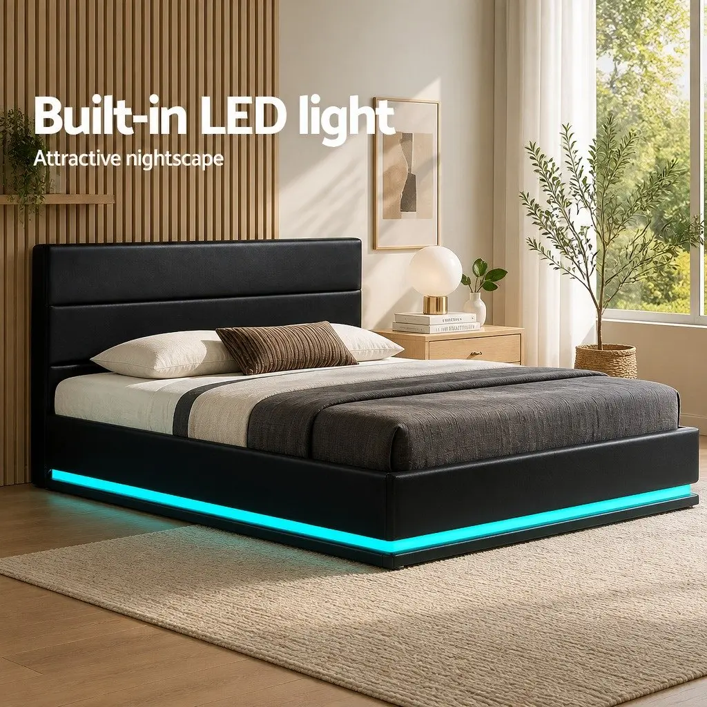 Gas Lift Storage Double Bed Frame with LED Lights