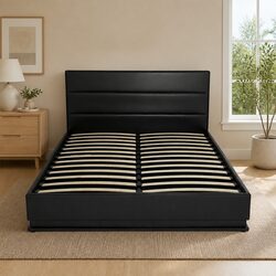 Queen Size Bed Frame with Gas Lift Storage and LED Lights
