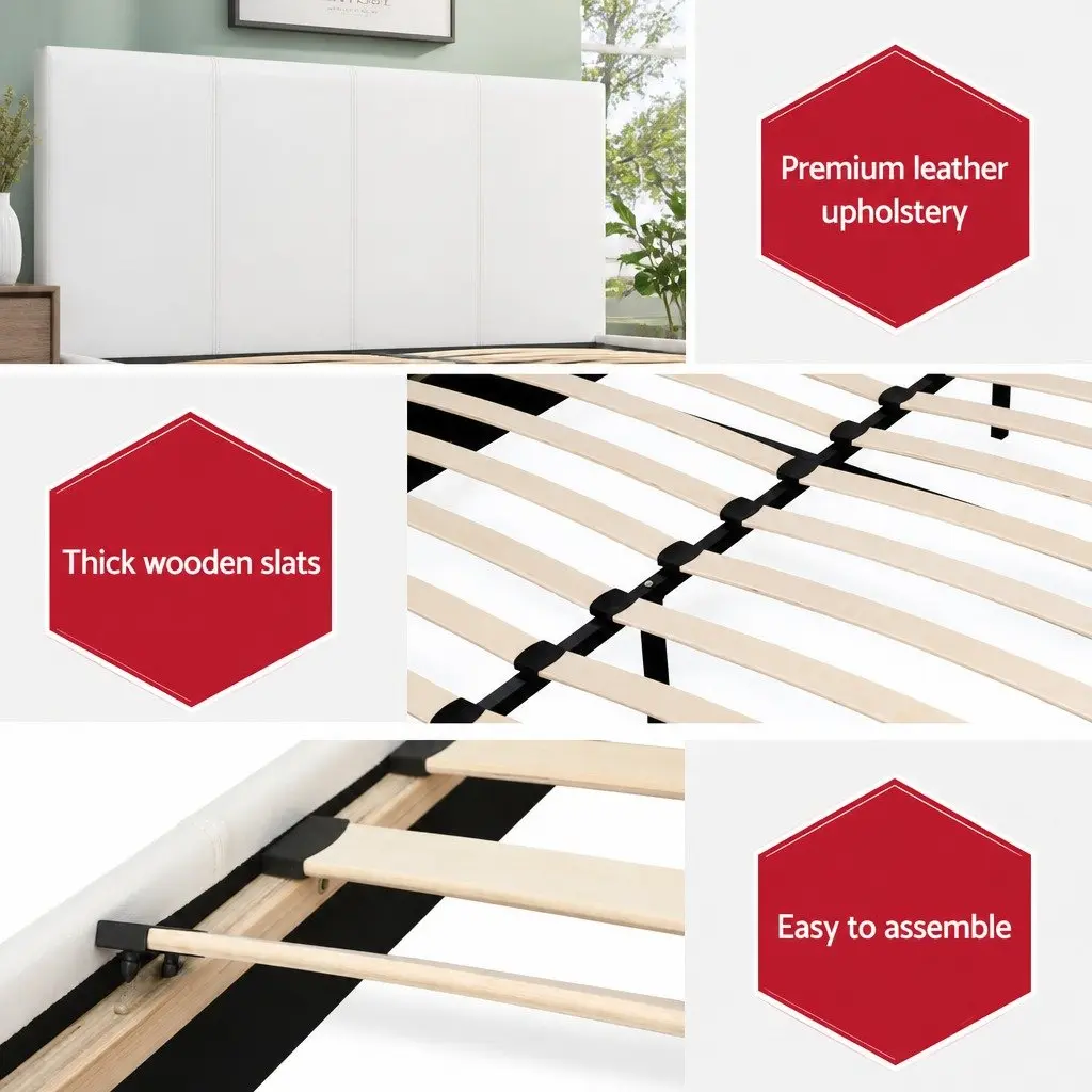White Upholstered Double Bed Frame with Slat Base