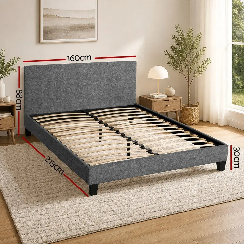 Queen Size Bed Frame with Padded Headboard in Grey