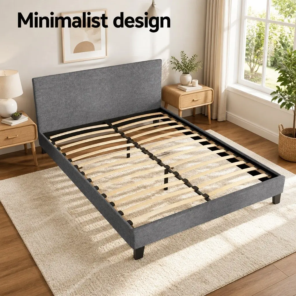 Queen Size Bed Frame with Padded Headboard in Grey