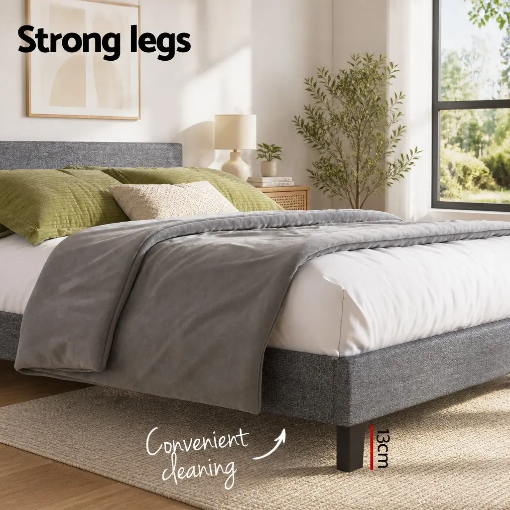 Queen Size Bed Frame with Padded Headboard in Grey