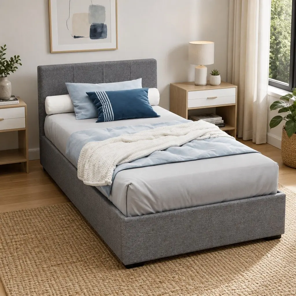 King Single Bed Frame with Gas Lift Storage