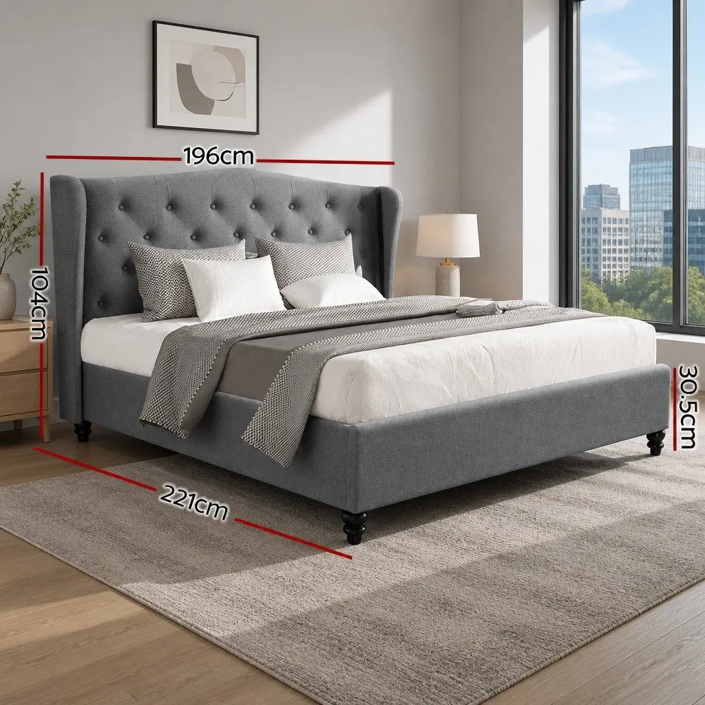 King Size Bed Frame with Upholstered Headboard