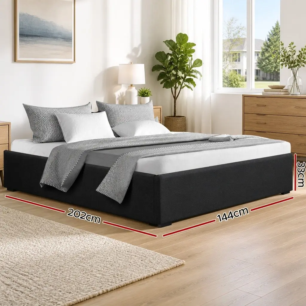 Double Gas Lift Bed Frame with Storage Base in Charcoal