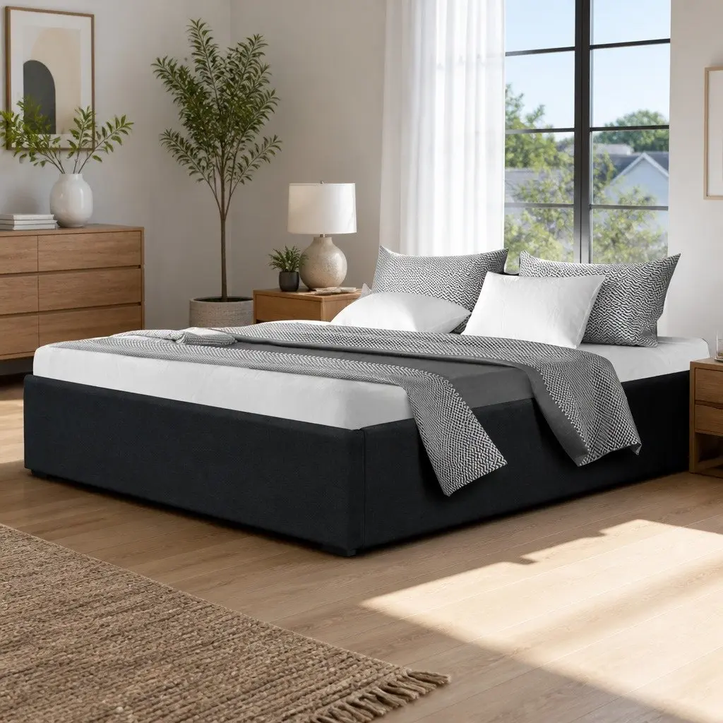 Double Gas Lift Bed Frame with Storage Base in Charcoal