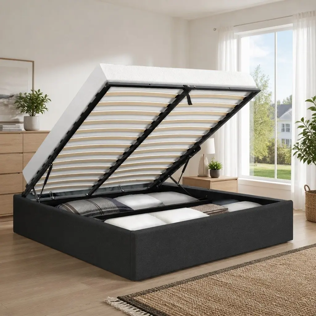 Double Gas Lift Bed Frame with Storage Base in Charcoal