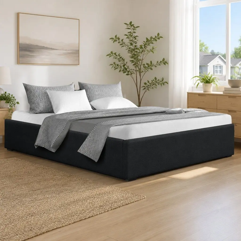Double Gas Lift Bed Frame with Storage Base in Charcoal