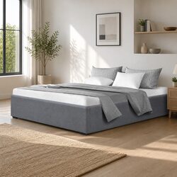 Queen Size Grey Bed Frame with Gas Lift Storage