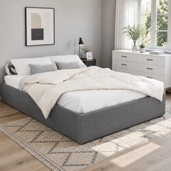 Queen Size Grey Bed Frame with Gas Lift Storage
