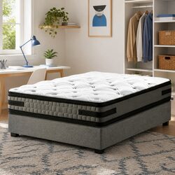 King Single Bed Frame with Gas Lift Storage and 36cm Mattress Set Grey