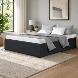 Durable Gas Lift Queen Bed Frame with Storage in Charcoal