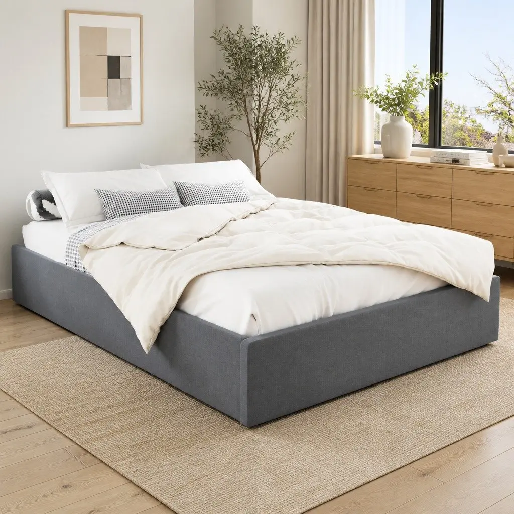 Grey Queen Size Gas Lift Bed Frame with Ample Storage