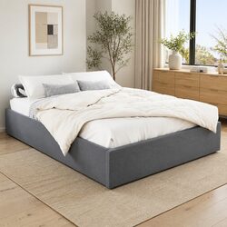 Grey Queen Size Gas Lift Bed Frame with Ample Storage