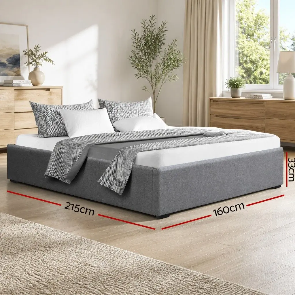 Grey Queen Size Gas Lift Bed Frame with Ample Storage
