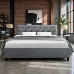 Stylish Grey Upholstered Double Bed Frame with Support