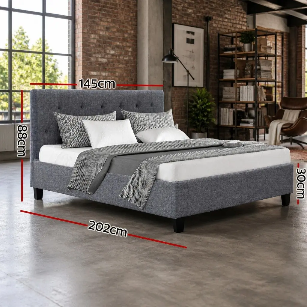 Grey Upholstered Double Bed Frame with Support