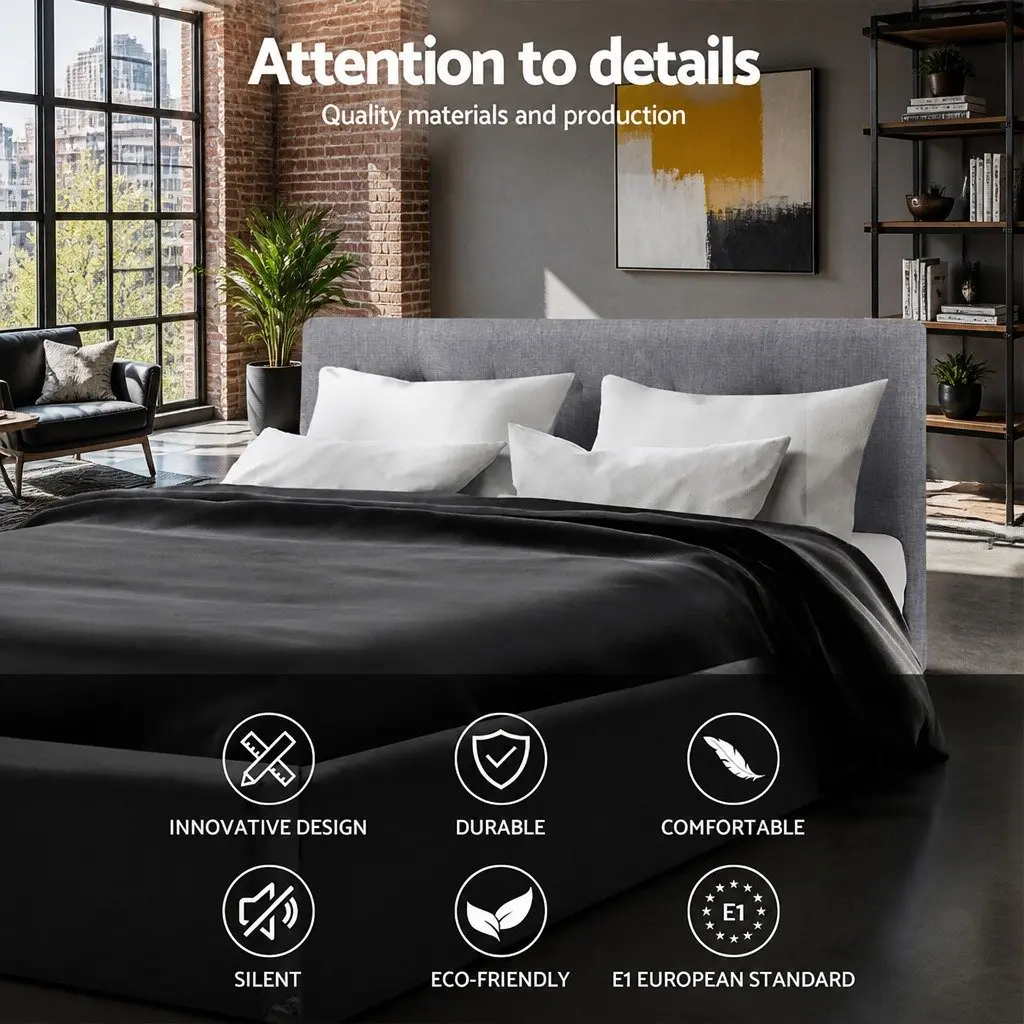 Grey Upholstered Double Bed Frame with Support