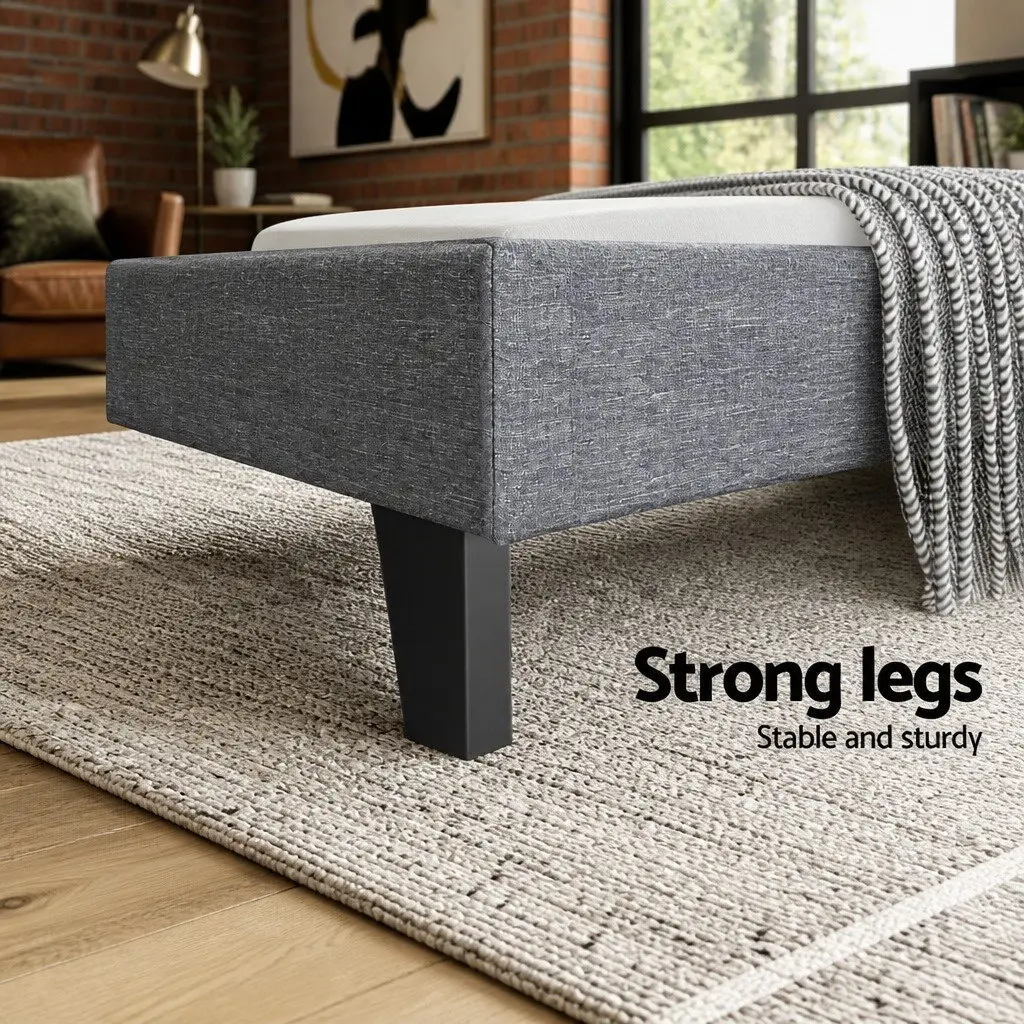 Grey Upholstered Queen Bed Frame with Padded Headboard