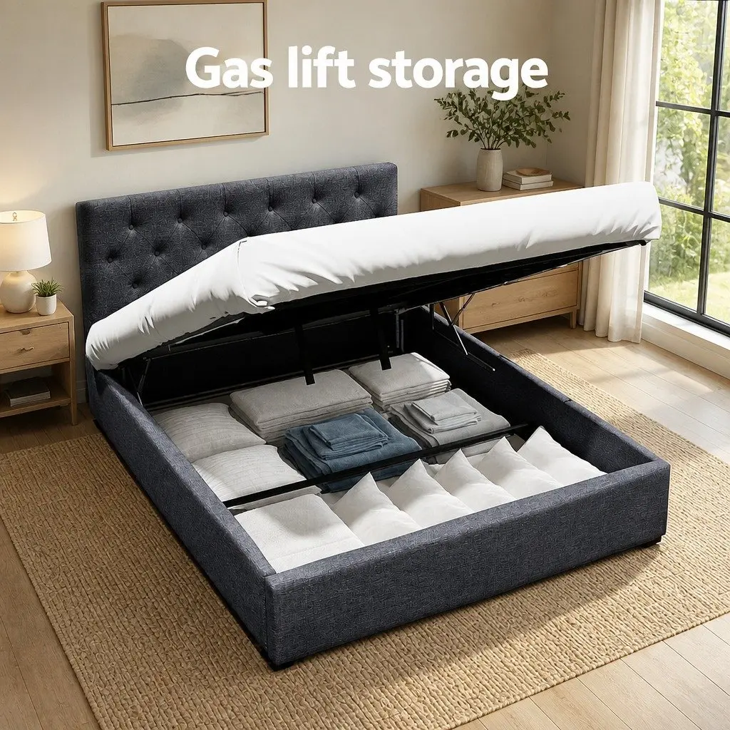 Double Gas Lift Bed Frame with Storage & Headboard