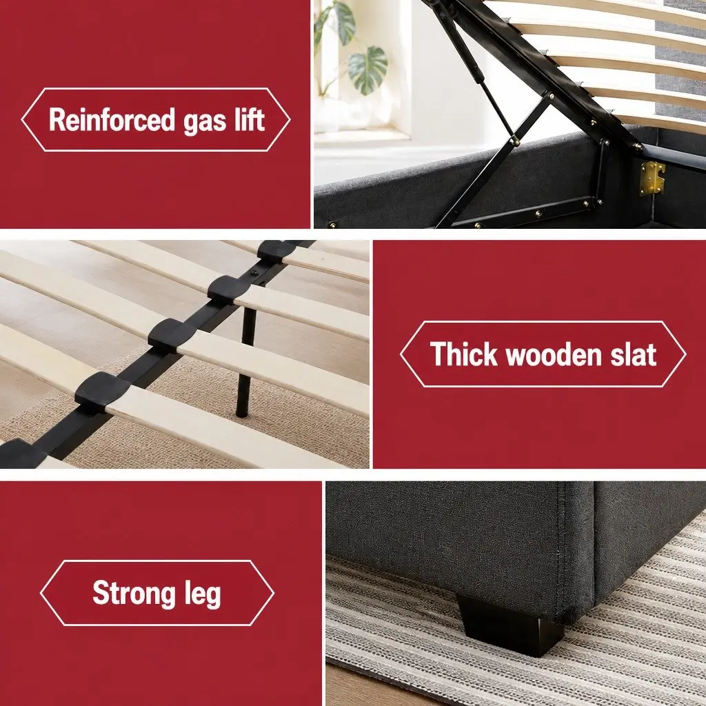 Double Gas Lift Bed Frame with Storage & Headboard