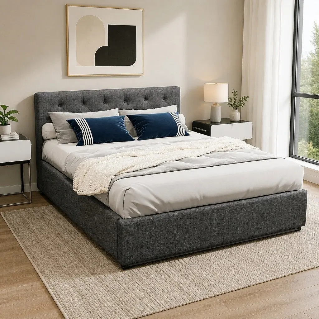 Double Gas Lift Bed Frame with Storage & Headboard