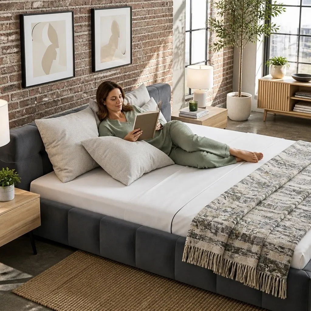 King Size Bed Frame Velvet Grey Plush Headboard Platform Base