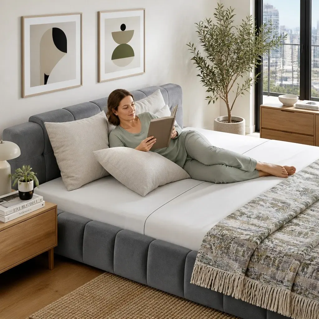 Queen Bed Frame with Cloud Velvet Headboard