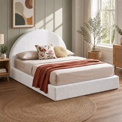 Double Bed Frame Boucle Fabric Vacuum Compressed No-Assembly Removable Washable