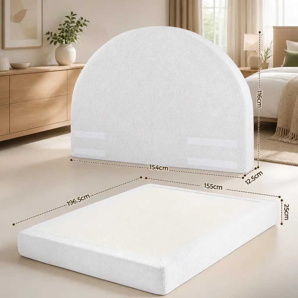 Double Bed Frame with Boucle Fabric and Tool-Free Setup
