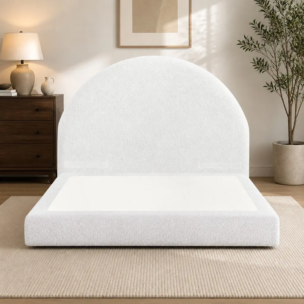 Double Bed Frame with Boucle Fabric and Tool-Free Setup