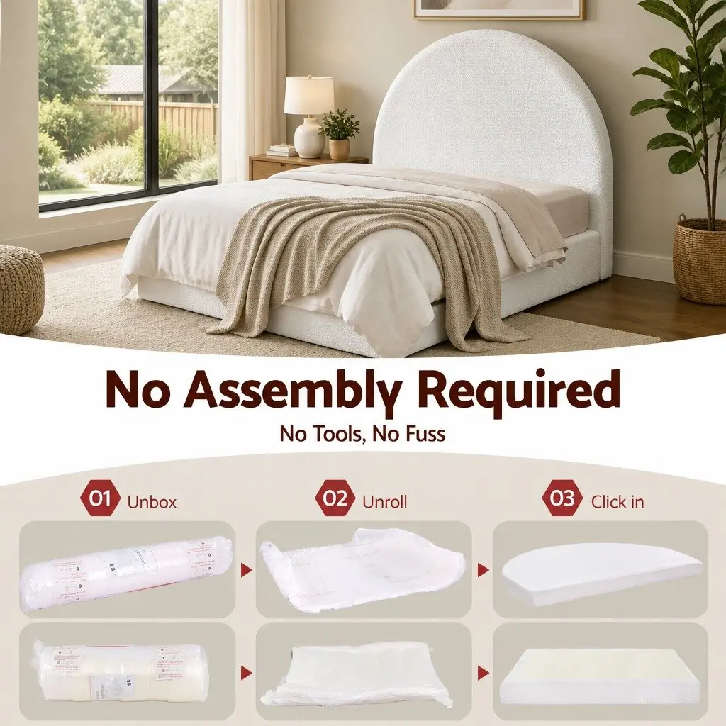 Double Bed Frame with Boucle Fabric and Tool-Free Setup