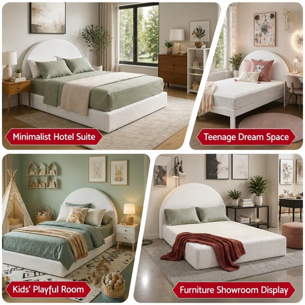 Double Bed Frame with Boucle Fabric and Tool-Free Setup