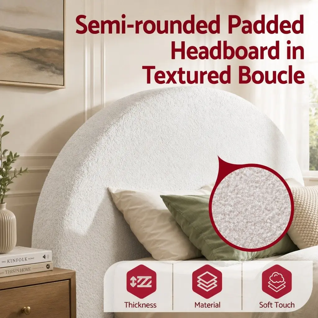 Double Bed Frame with Boucle Fabric and Tool-Free Setup