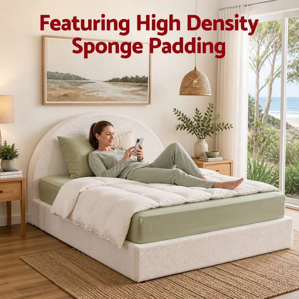 Double Bed Frame with Boucle Fabric and Tool-Free Setup
