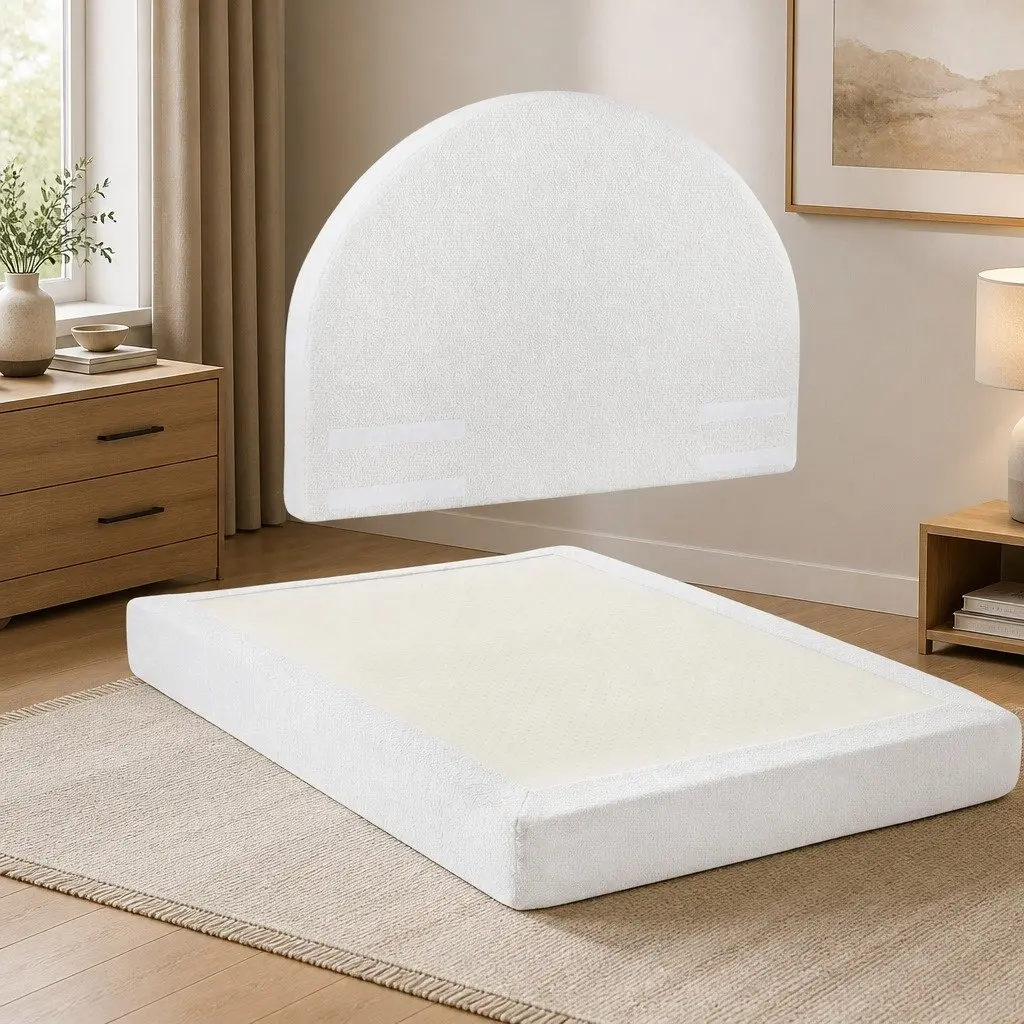 Double Bed Frame with Boucle Fabric and Tool-Free Setup